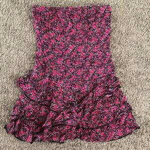 Floral Pink and Black Strapless Mini Dress Size S